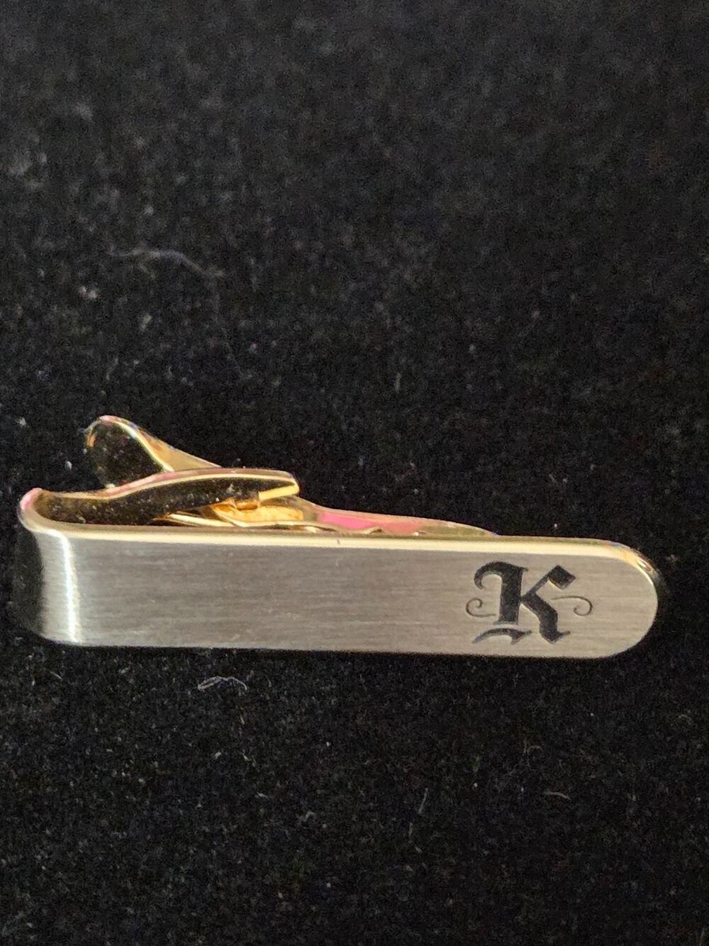 Hickok USA Gold Tone Initial K Tie Clip Brushed Finish Monogram Tie Bar #AETP1